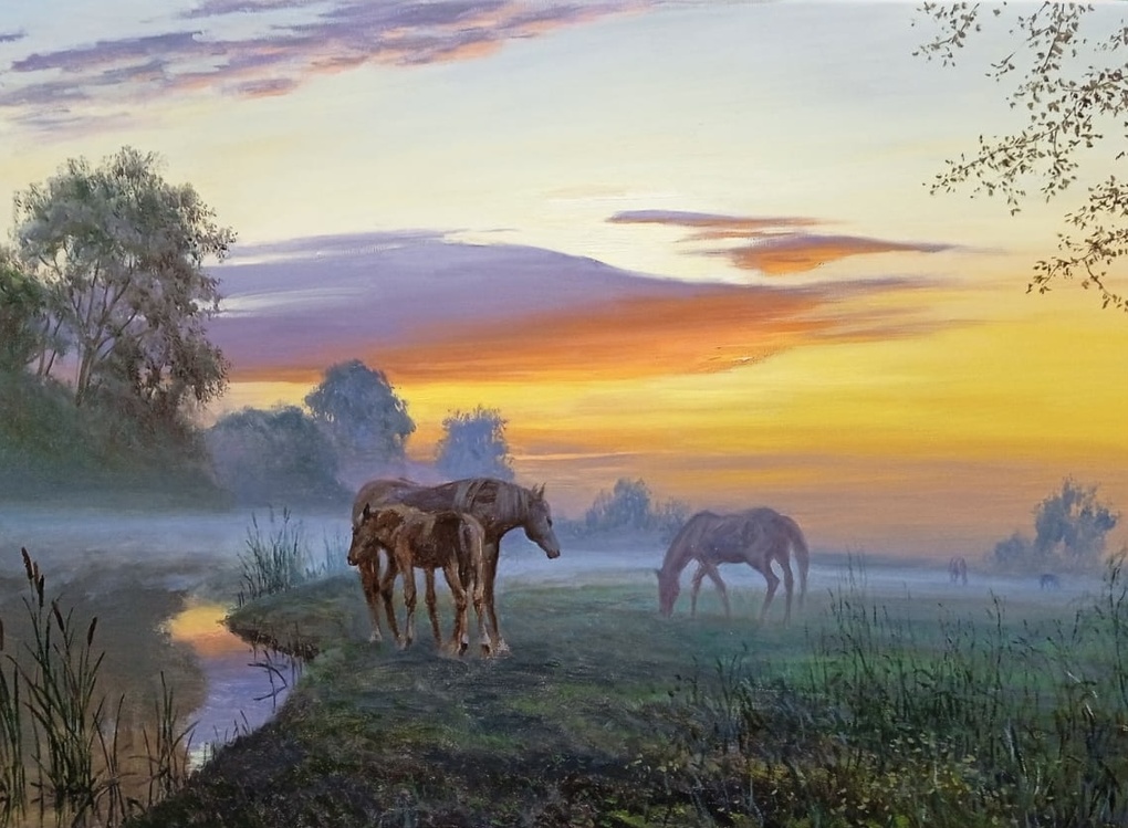 Misty Dawn in the Meadow