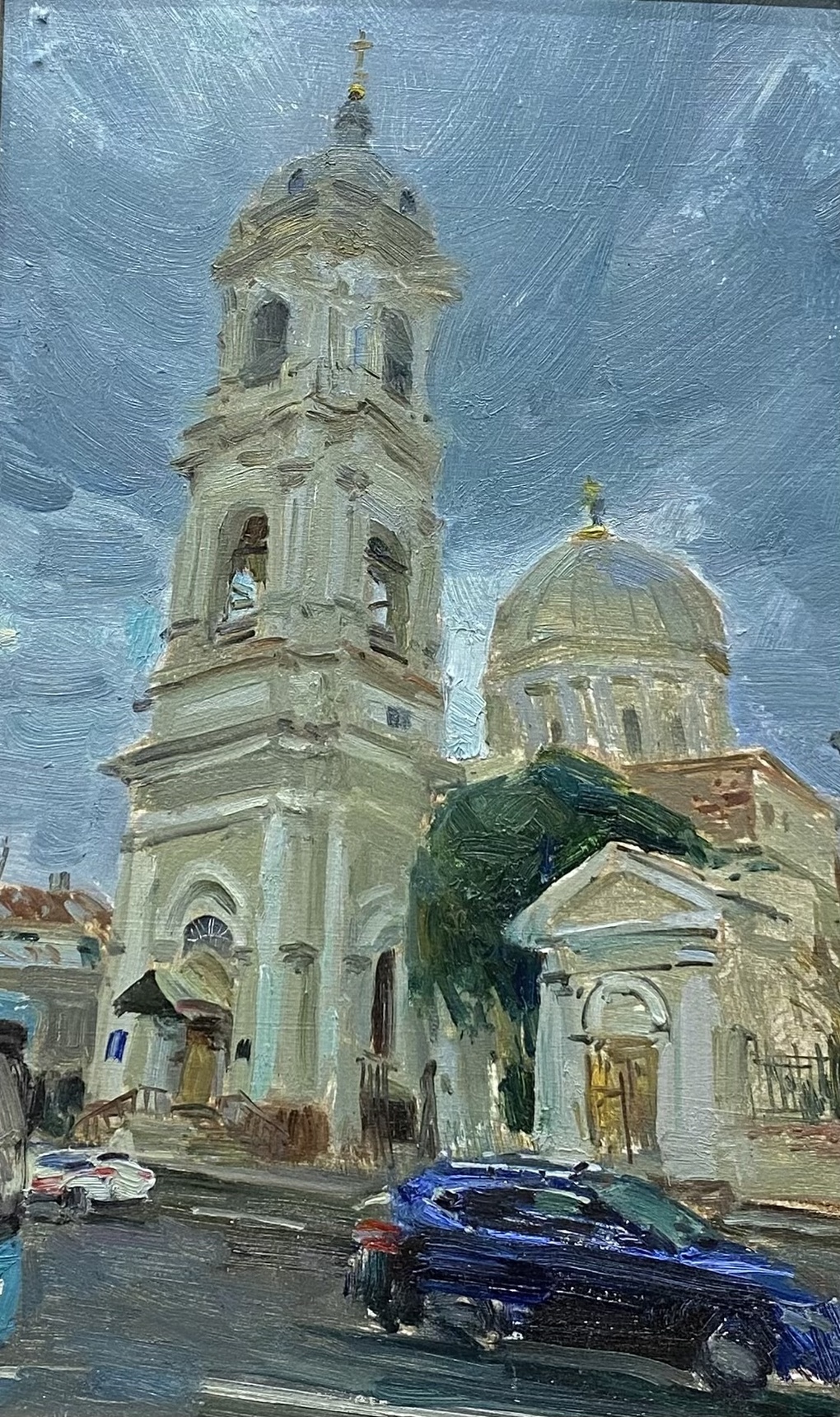 Church with Bell Tower Under a Grey Sky