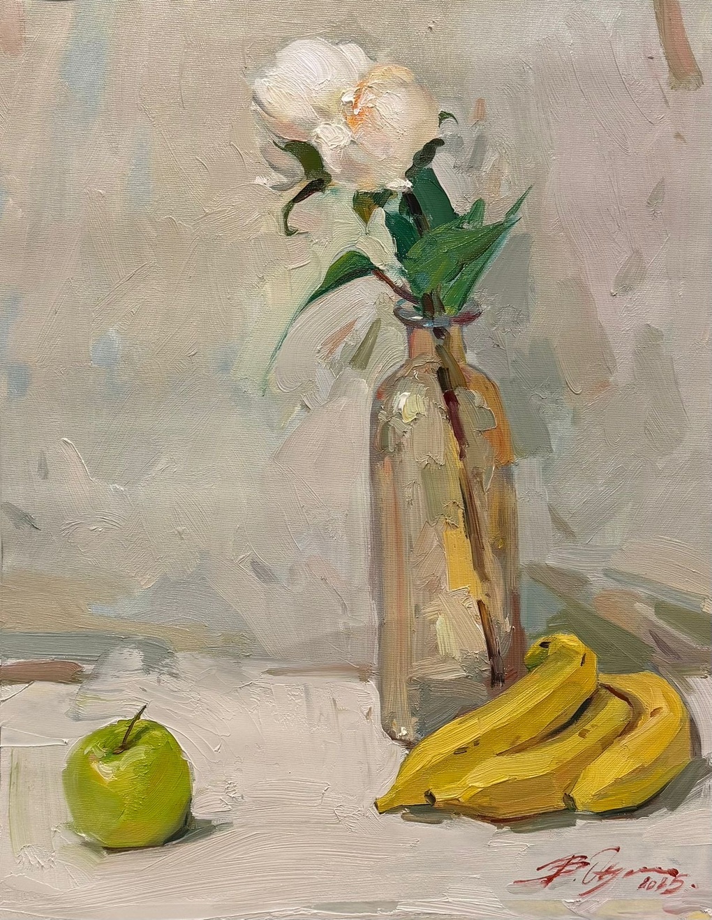 White Rose, Bananas, and Green Apple